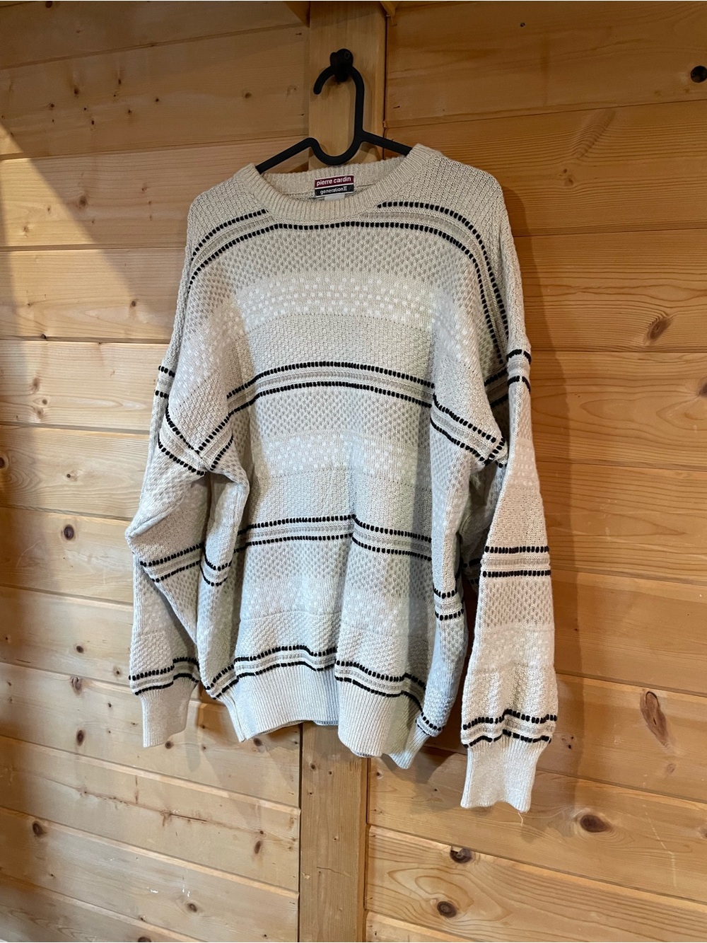 Pierre Cardin Cream Crewneck Sweater with Black Stripes